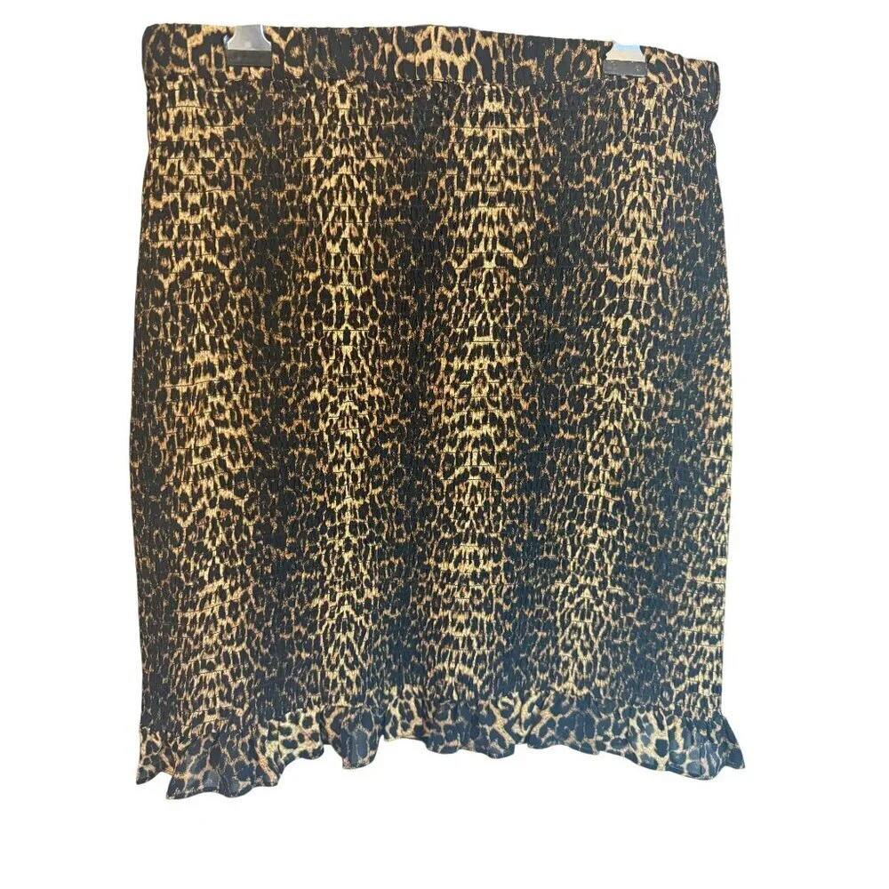 NWT The Kooples Leopard Mini Skirt Stylish with Stretchy‎ Smocking Sz 8